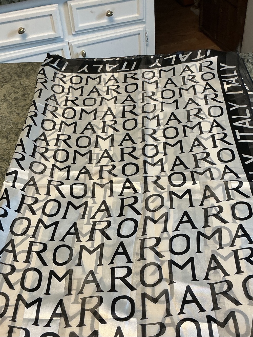 Roma Black and White Logo Silk Scarf